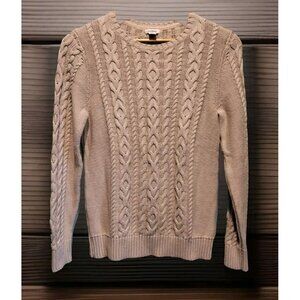 Womens LL Bean Beige Cableknit Crewneck Sweater Sz S Fisherman